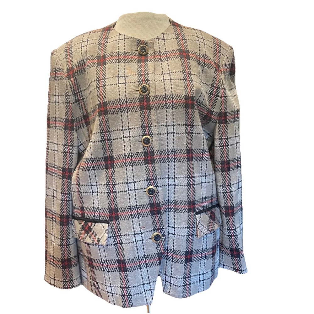 Vintage Henry‎ Lee Plaid Blazer Jacket Size 18 Wool Blend Academia Chic